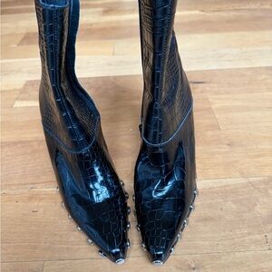 Jeffrey Campbell Black Heeled Boots Patent Leather